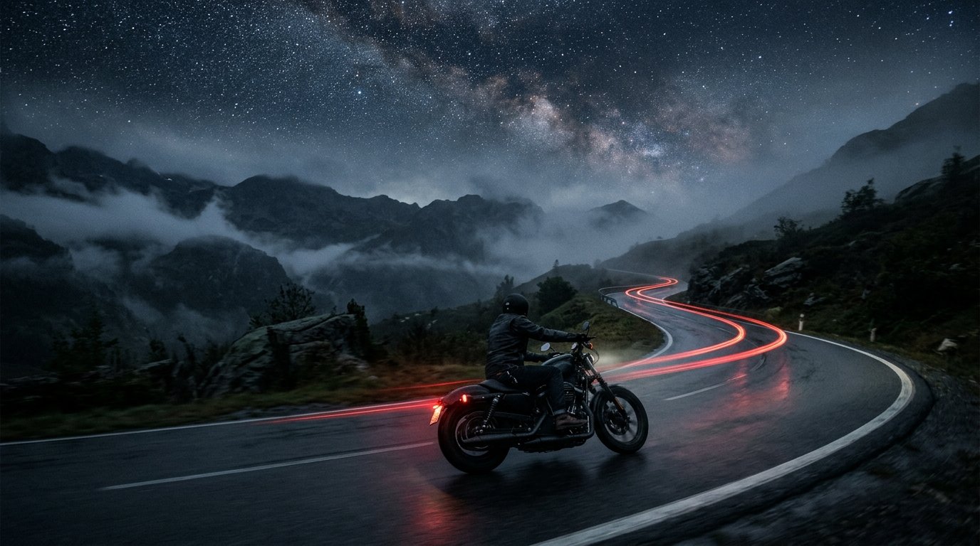 Bitácora de Asfalto - Moto en carretera nocturna